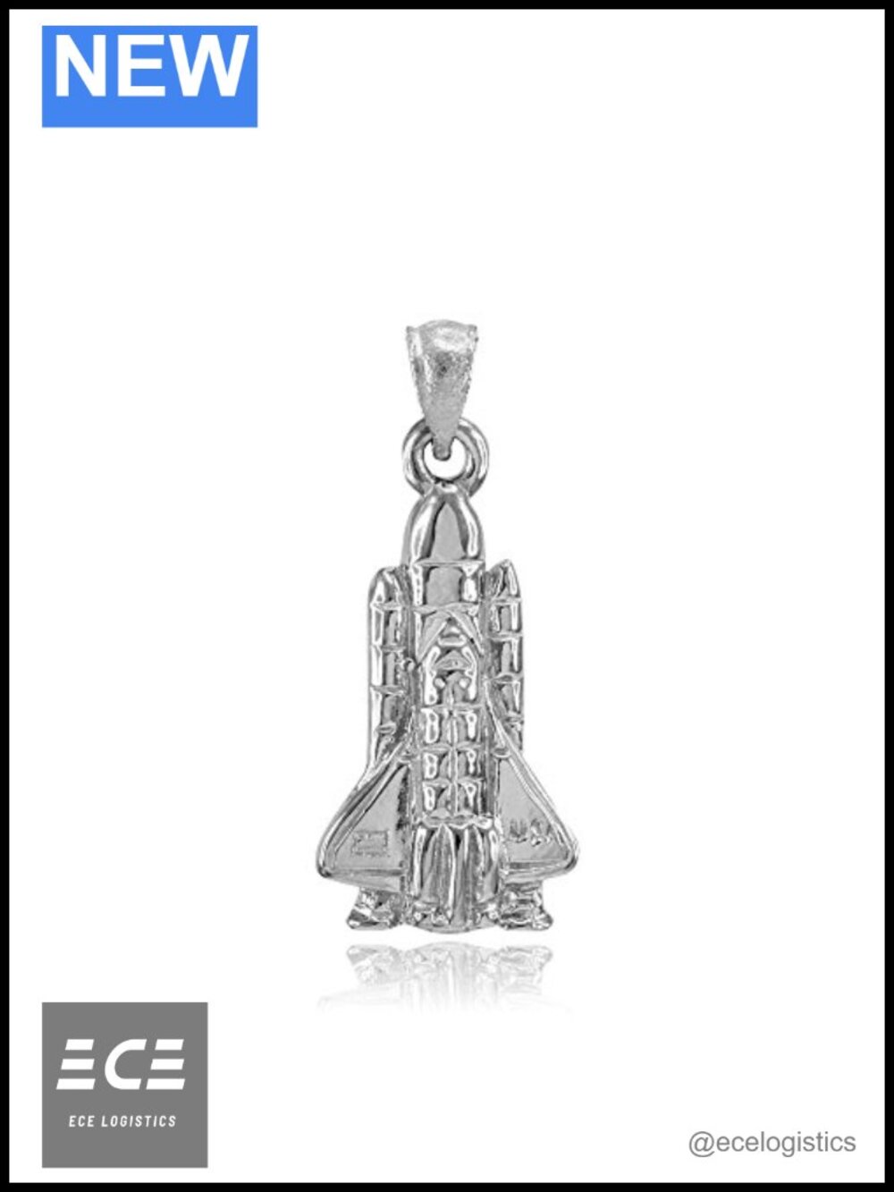 925 Sterling Silver Space Shuttle Rocketship Charm Pendant Necklace